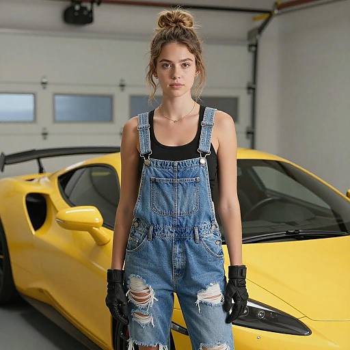 Confident Woman by Yellow Sports Car