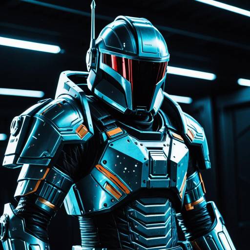 Futuristic Space Bounty Hunter in Neon Armor