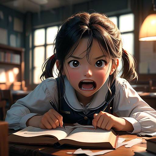 Emotional Schoolgirl Screaming Indoors