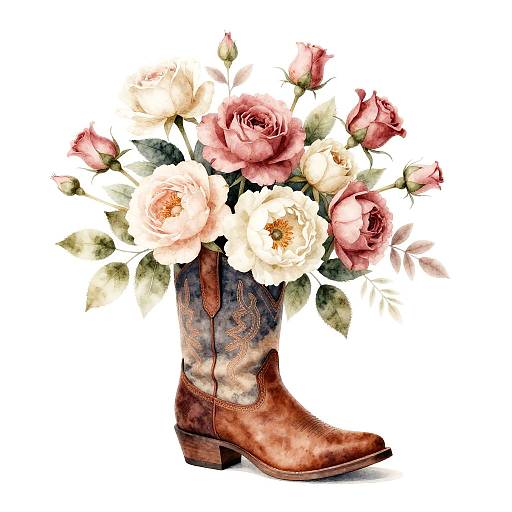 Watercolor Cowgirl Boot Garden Posy