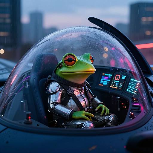 Futuristic Frog Pilot in Neon Jet