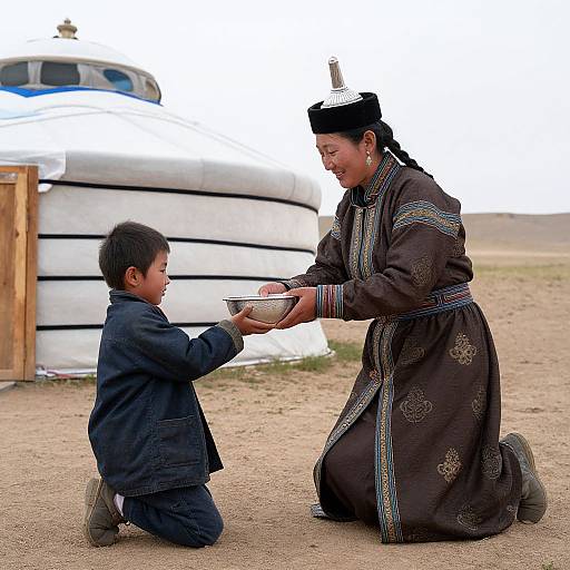 Traditional Mongolian Family Greeting