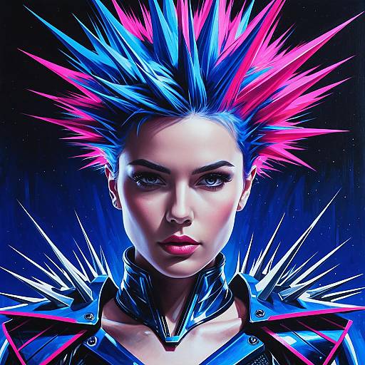 Futuristic Woman with Neon Spiky Hair