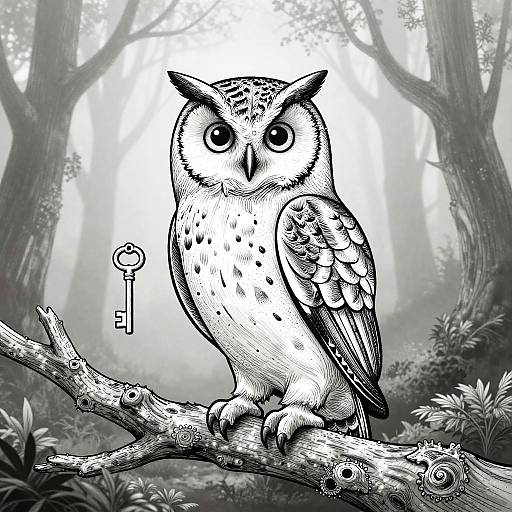 Elegant Owl Key Line Art