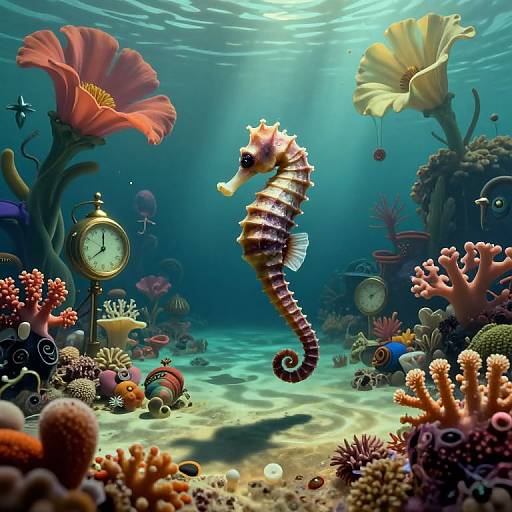 Surreal Seahorse in Dreamlike Reef