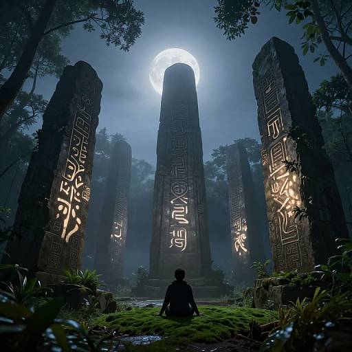 Moonlit Monoliths in Misty Glade
