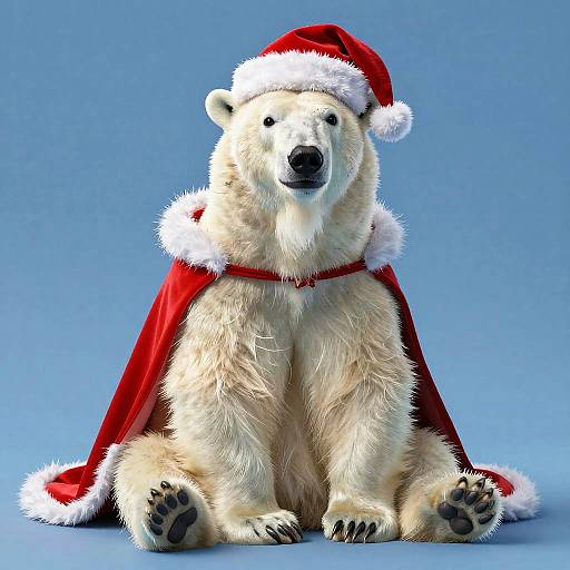 Playful Polar Bear in Santa Attire