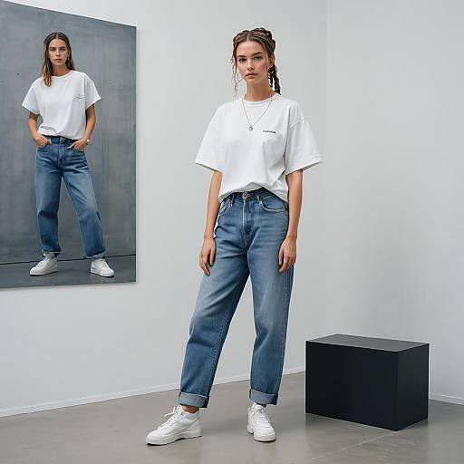 Casual Y2K Style in Minimalist Studio