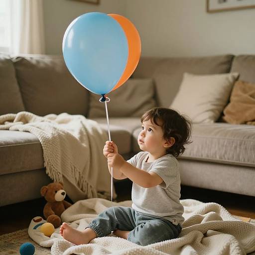 Toddler with Balloon in Cozy Room