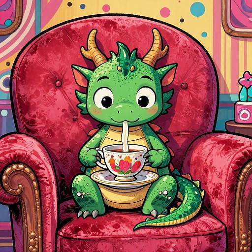 Whimsical Tiny Dragon Tea Time