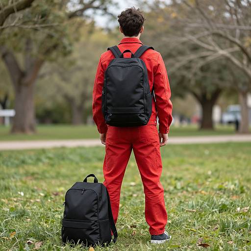 Man in Red Jeans with Backpack