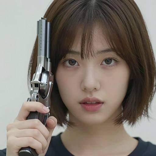 Intense Portrait of a Woman with Revolver