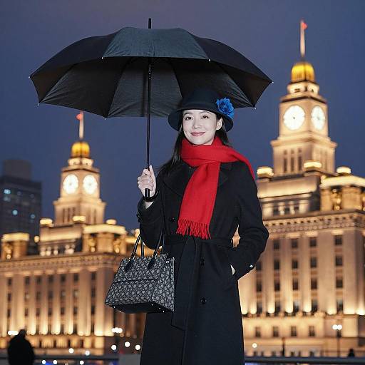 Elegant Woman in Nighttime Cityscape