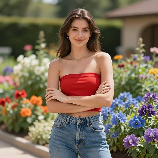 Confident Woman in Vibrant Garden
