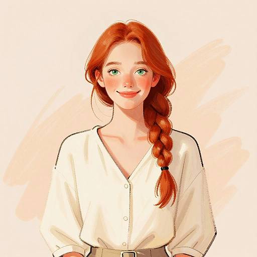 Oil Pastel Digital Portrait of Red-Haired Woman