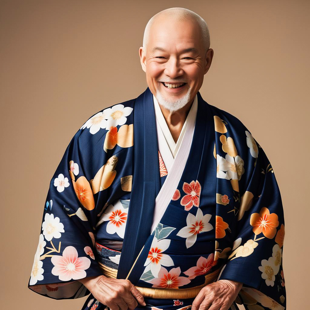 Elderly Man in Traditional Kimono