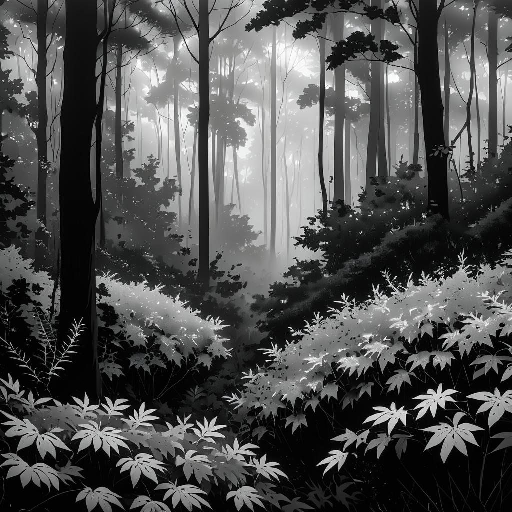 Mysterious Foggy Woodland in Greyscale