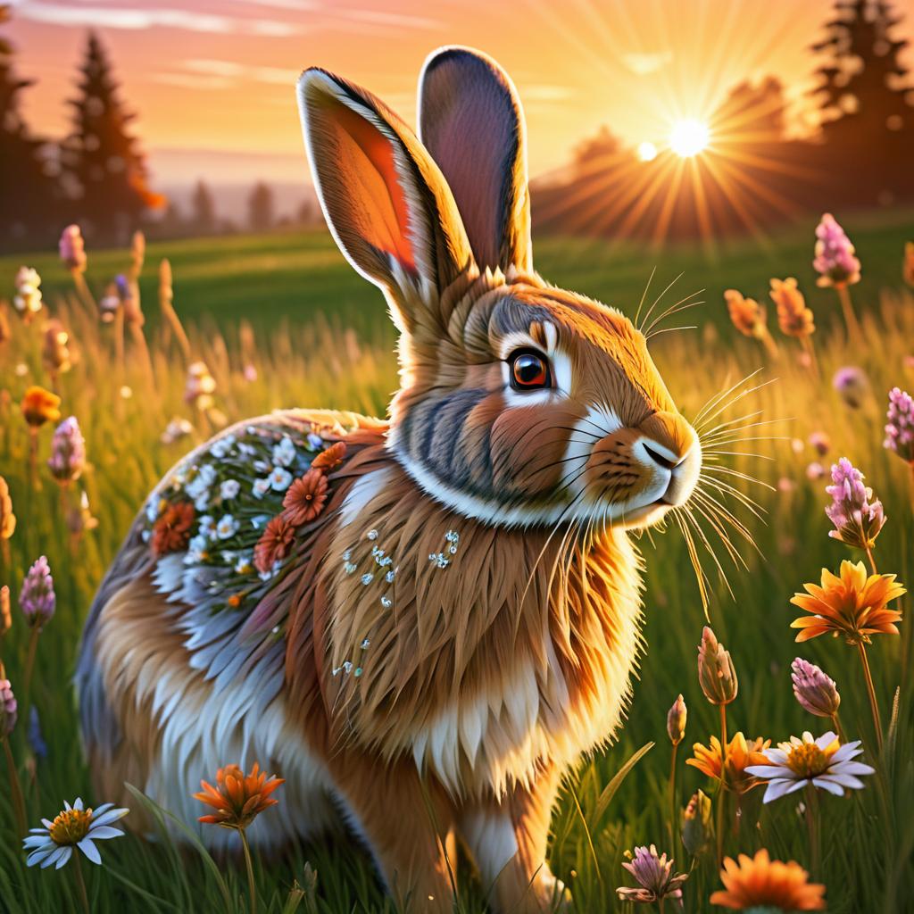 Majestic Rabbit in Sunset Meadow