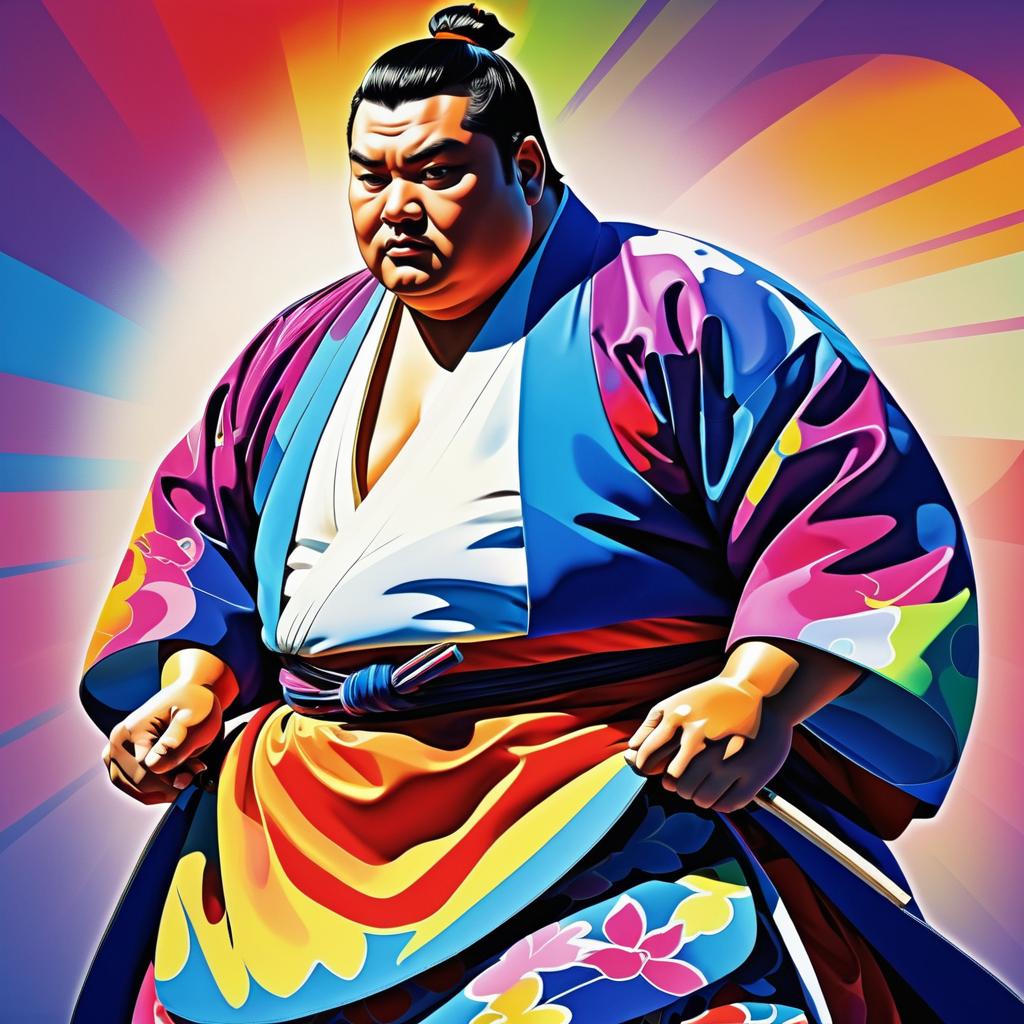 Vibrant Pop Art Portrait of Sumo Wrestler