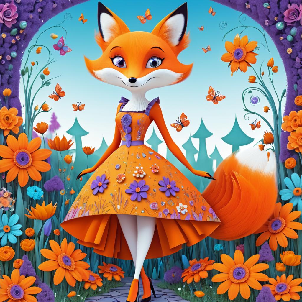 Whimsical Square Orange Fox in Bloom