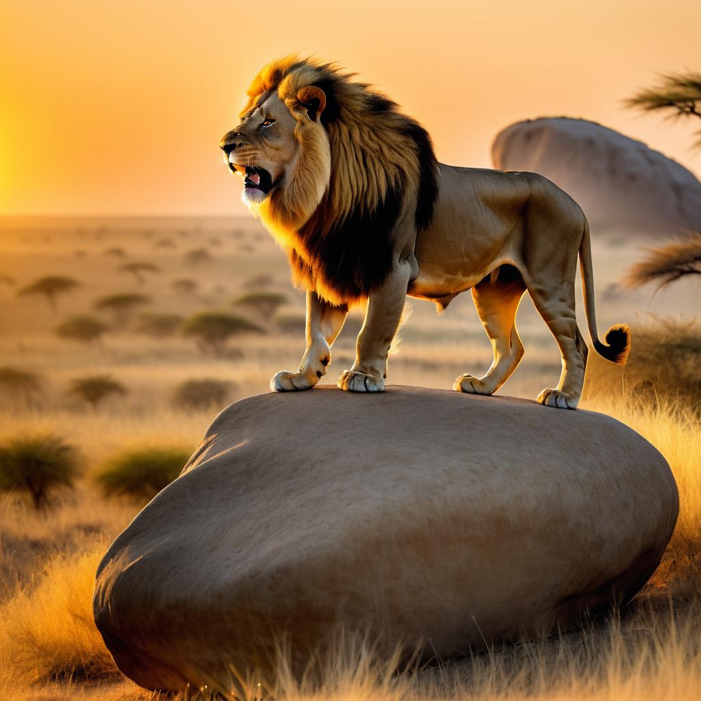 Majestic Lion Roaring at Sunset