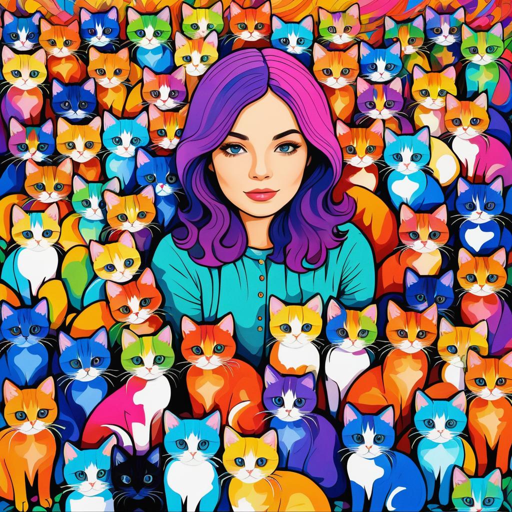 Vibrant Artist with Adorable Kittens