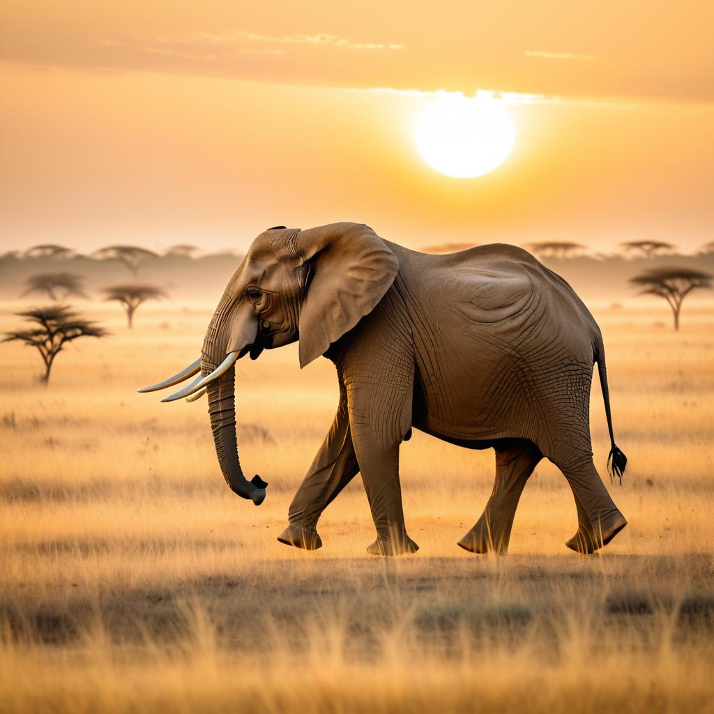 Majestic Elephant in Golden Savanna Light