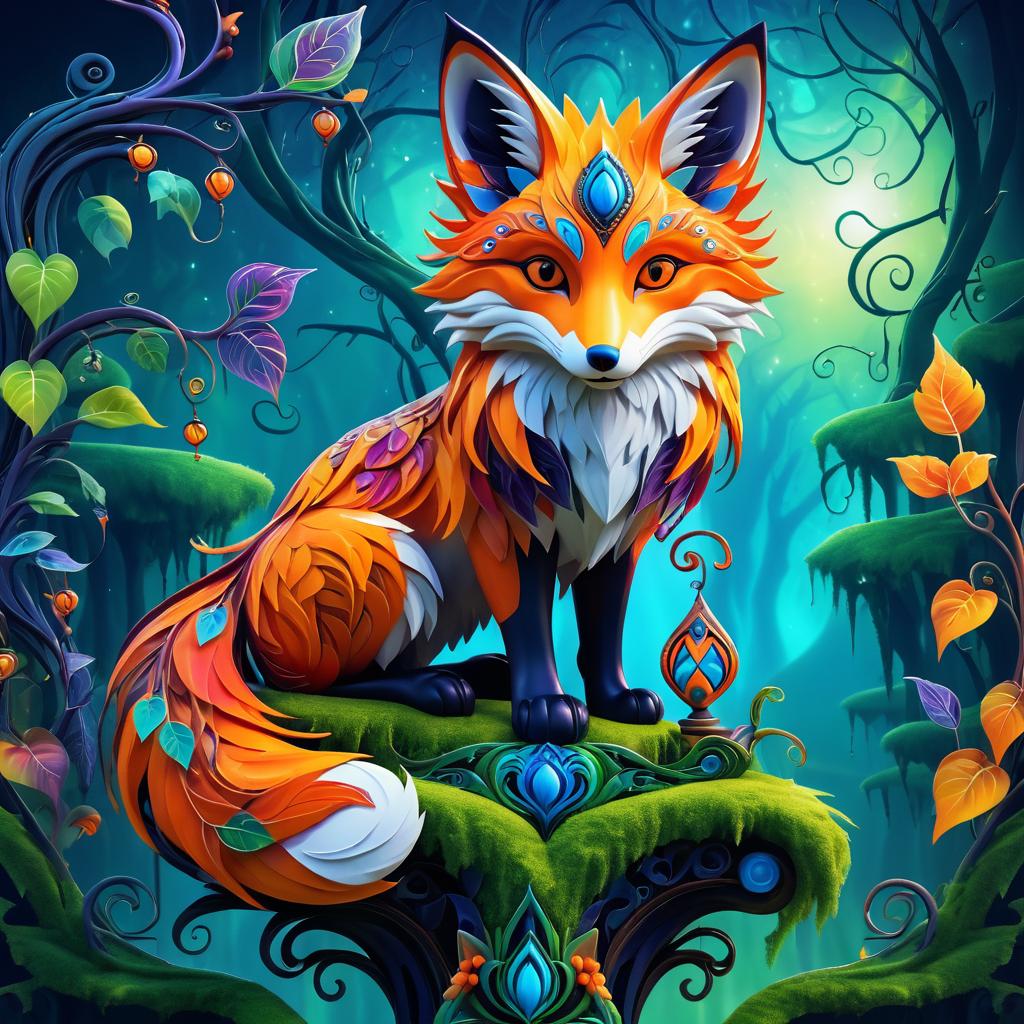 Surreal Fox Creature on Vibrant Totem