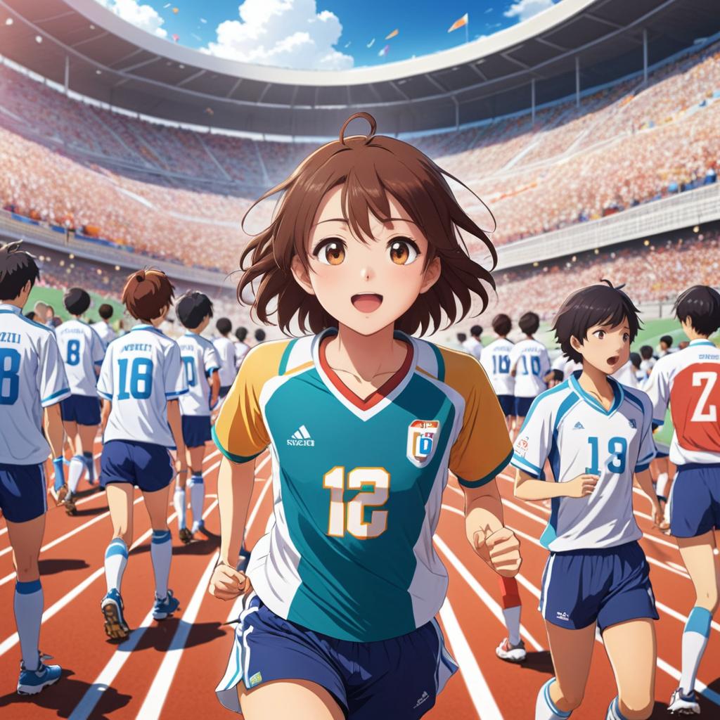 Anime Athlete Surrounded by Encouraging Signs