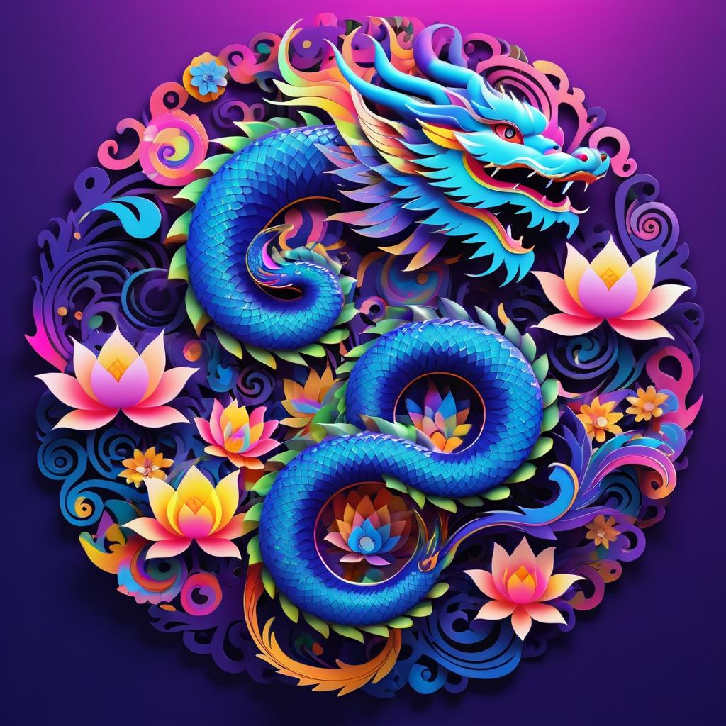 Psychedelic Dragon and Lotus Art Logo