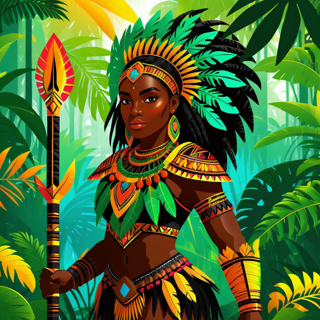 Vibrant Jungle Warrior: Tribal Armor Art