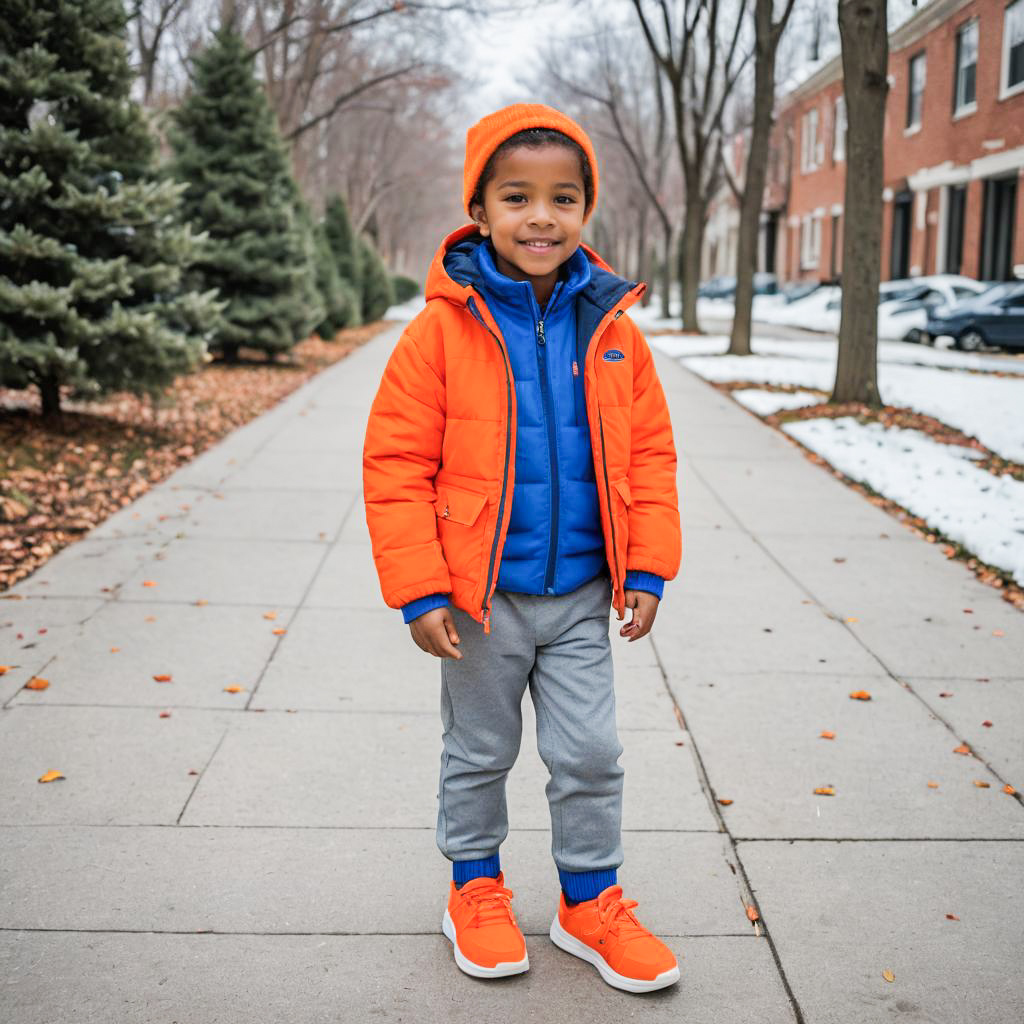 Young Boy in Bright Winter Ensemble