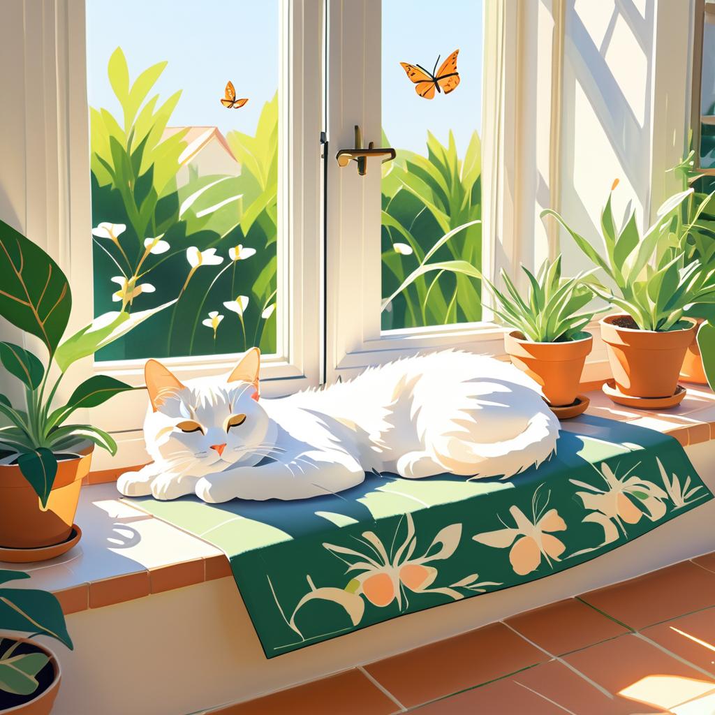 Sleepy Cat in a Cozy Sunlit Room