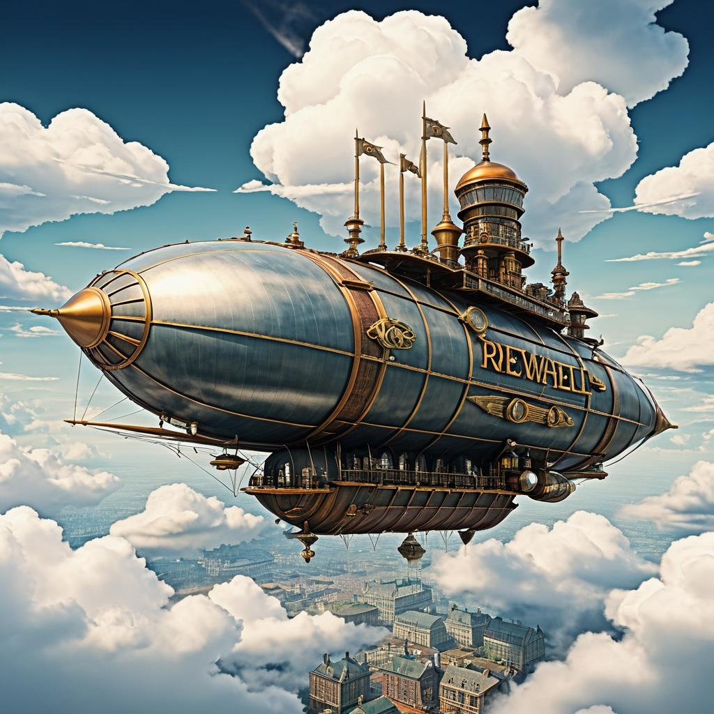 Steampunk Airship Farewell in Clouds