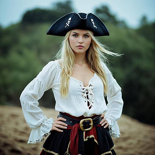 Blonde Woman in Pirate Costume