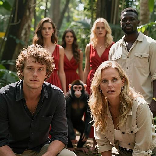 Vibrant Jungle Scene with Diverse Group