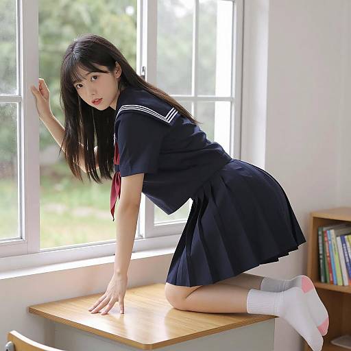 Navy Blue Sailor Uniform in Bright Room