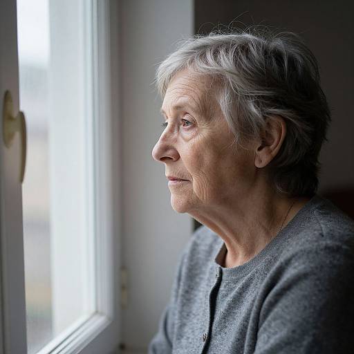 Elderly Woman Gazing Sadly Outside