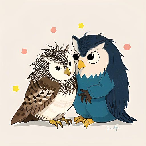 Cozy Hug Between Hedgehog and Owl