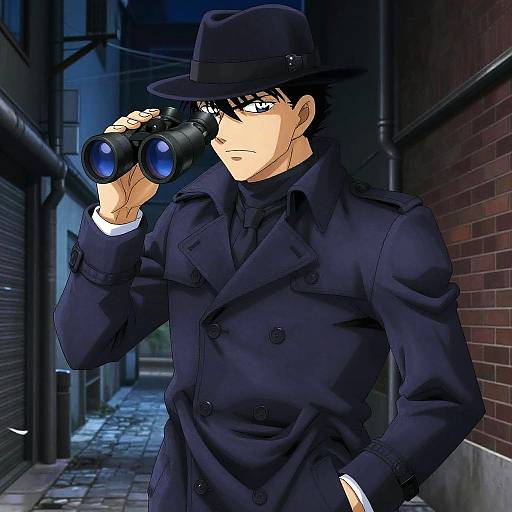 Anime Spy with Binoculars in Night Alley