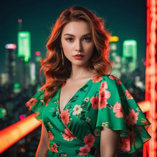 Modern Pinup in Neon Tokyo Skyline