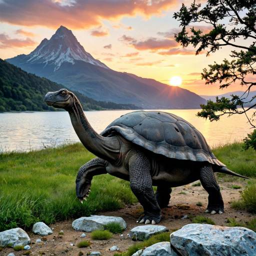 Joyful Tortoise at Sunset Riverbank