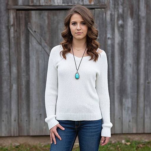 Young Woman by Weathered Barn