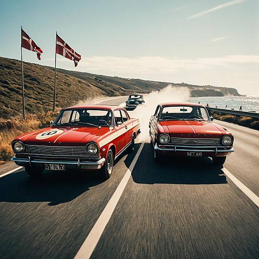 Vintage Racing Cars on Coastal Highway