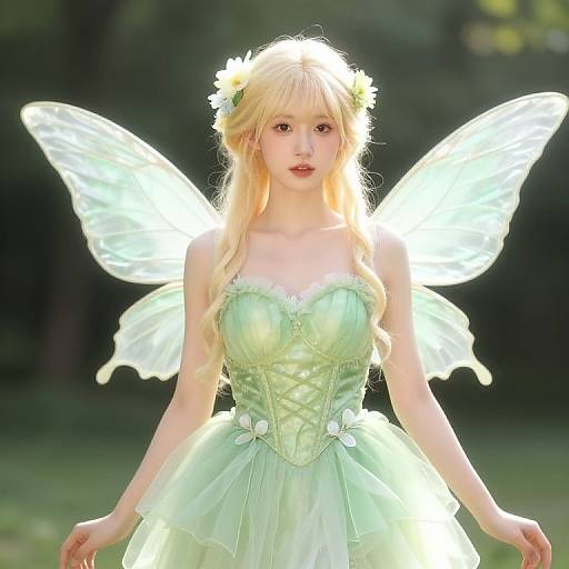 Blonde Fairy in Green Dress