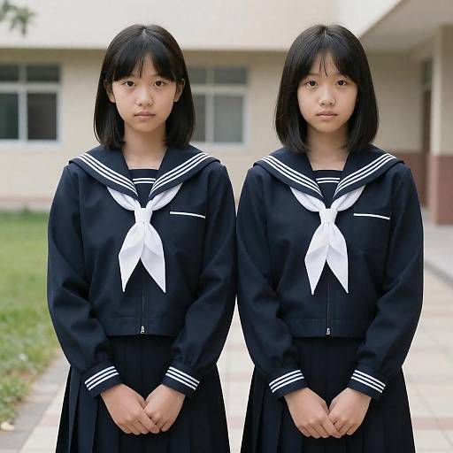 Serious Asian Schoolgirls in Uniforms
