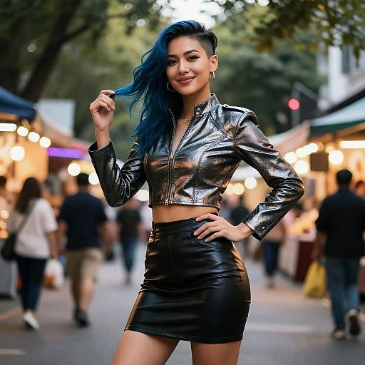 Confident Woman in Neon Night Market