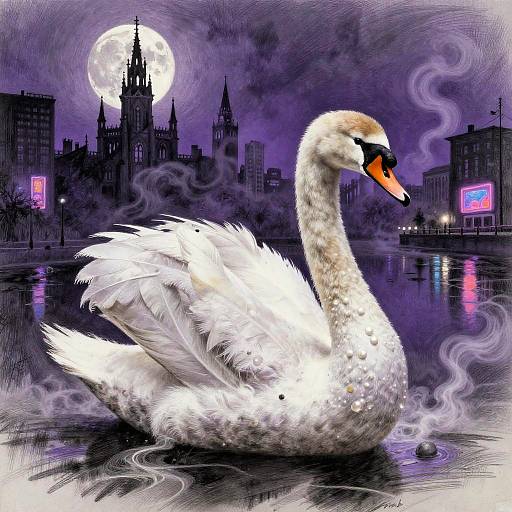 Surreal Pearl Swan Charcoal Sketch