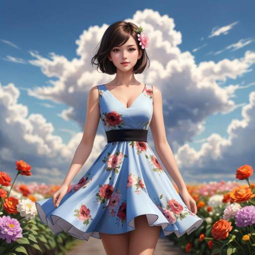 Elegant Girl in a Flower Dress