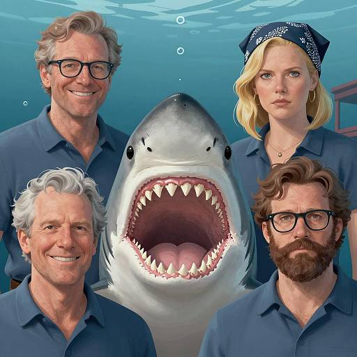 Five People Encountering a Large Shark